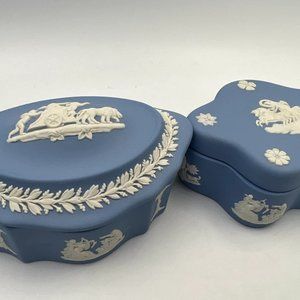 Pair of Wedgwood Jasperware Blue Trinket Boxes